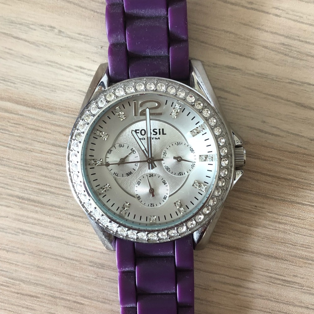 Fossil Diamond Face Watch, Purple Band